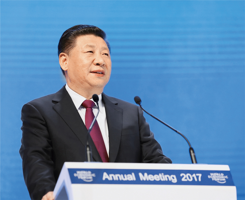 2017年1月17日，习近平主席在瑞士达沃斯国际会议中心出席世界经济论坛2017年年会开幕式，并发表题为《共担时代责任共促全球发展》的主旨演讲。